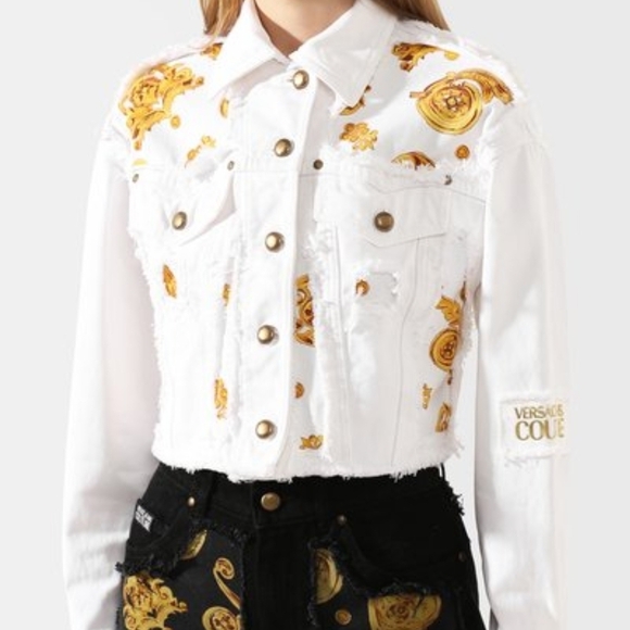 Versace Jeans White and Gold Women's Jacket, Baroque Print NWT, - Picture 2 of 11
